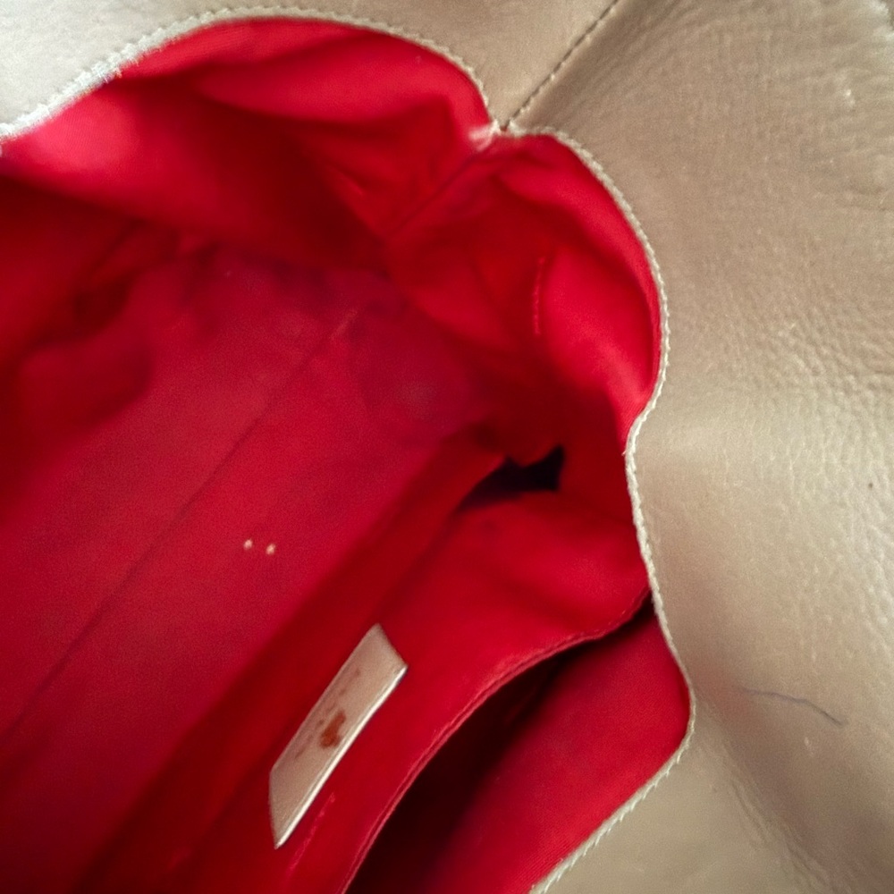 Lanvin Red and Tan Leather Shoulder Tote with Front Pocket - Picture 6 of 8